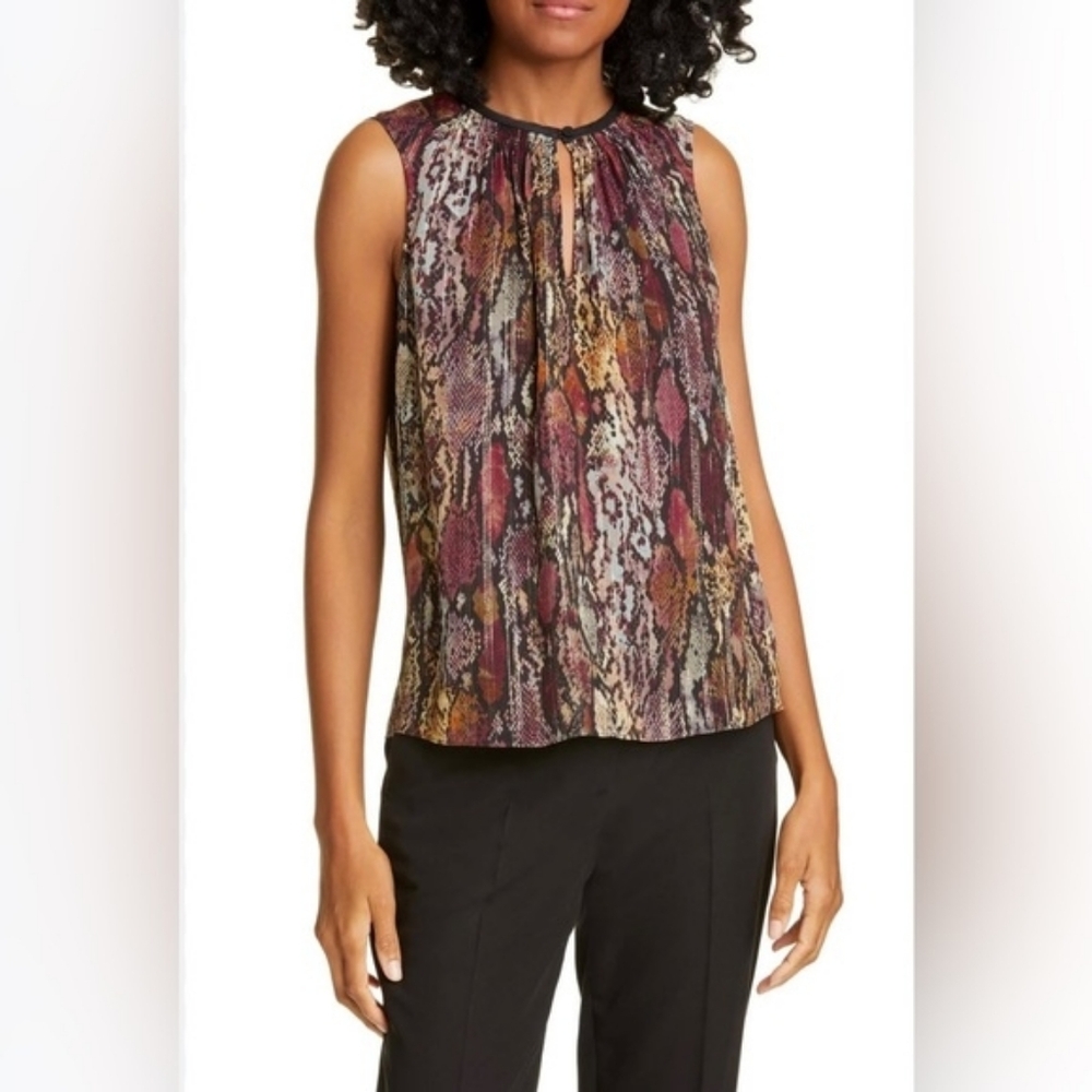 💘 Rebecca Taylor NWOT Multi Combo Watercolor Short Sleeve Snake Silk Top
